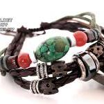 Turquoise Bead Leather Handmade Bracelet With..
